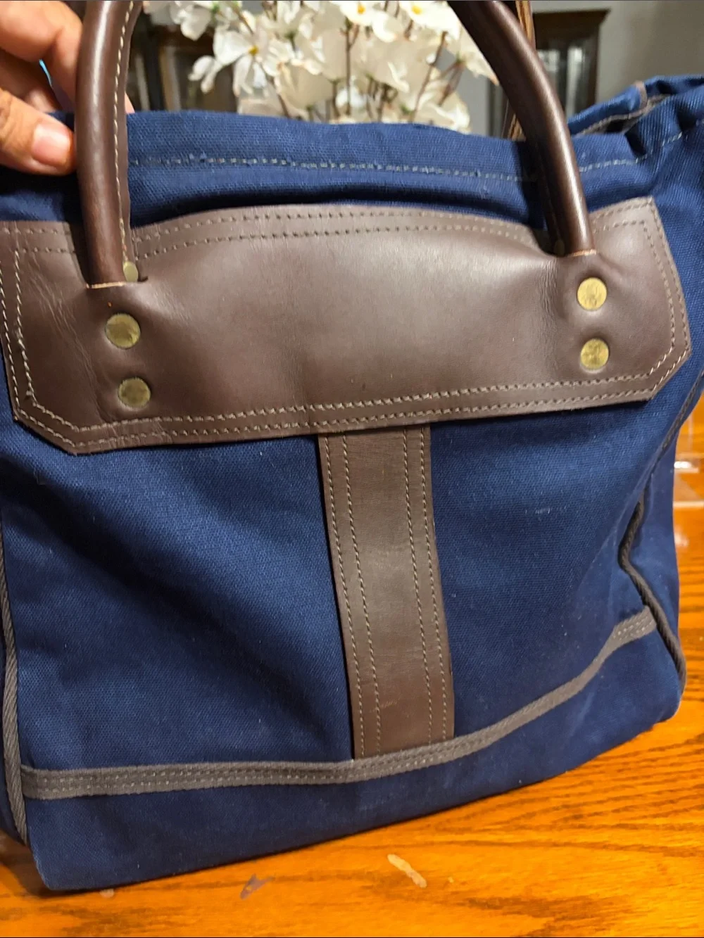 Duluth Pack Navy Canvas Duffel with Brown Leather Trim